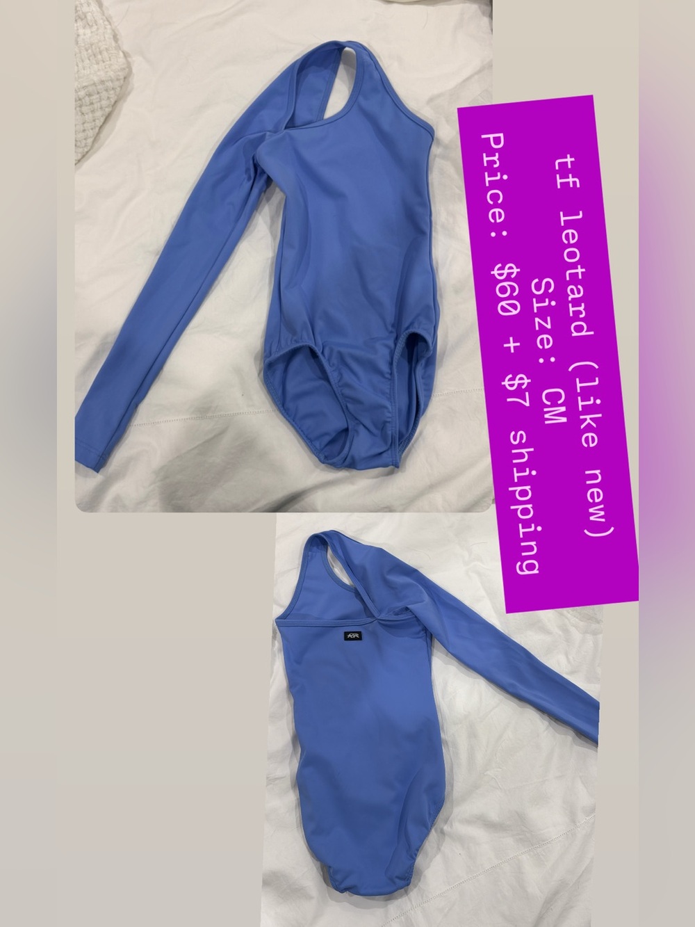 Kids One-Shoulder Long-Sleeve Leotard in Periwinkle Blue